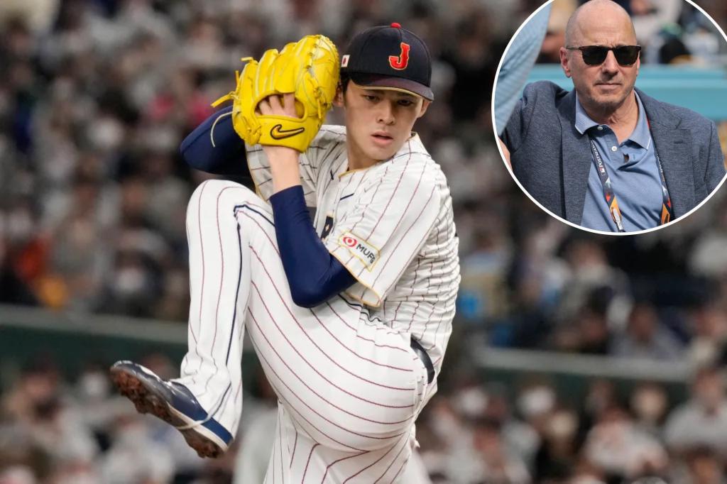 일본 에이스 사사키 로키에게 투구를 준비하는 양키스