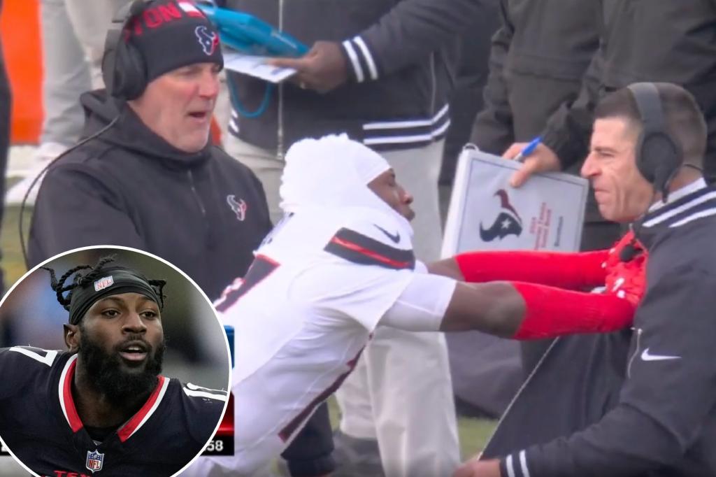 Texans의 Kris Boyd가 NFL 플레이오프 현장에서 코치를 밀어붙이는 모습을 공개했습니다.
