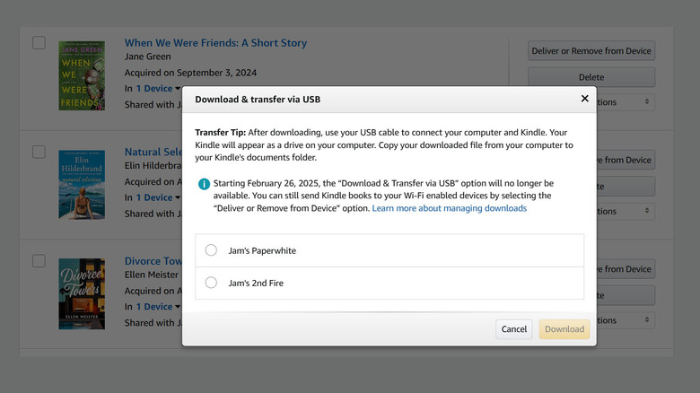 Kindle의 다운로드 및 전송 옵션은 2025 년 2 월 26 일에 사라집니다.