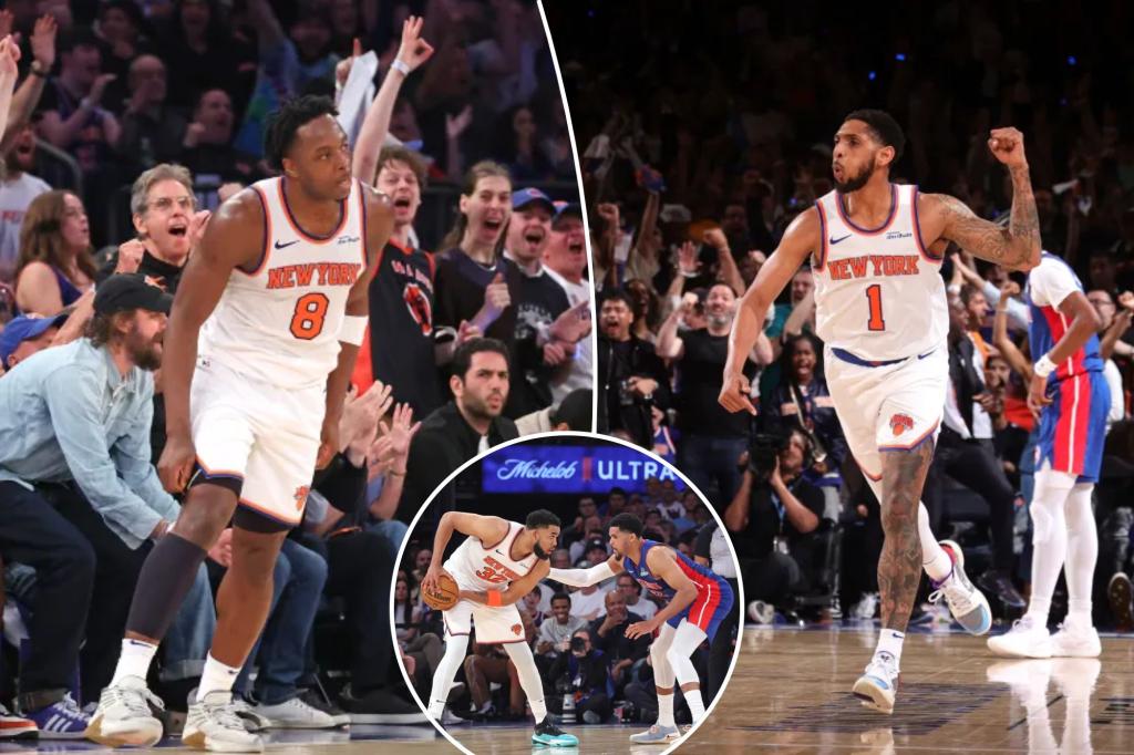 Knicks는 Pistons보다 게임 1을 가져 오기 위해 Wild 4/4 런을 타고