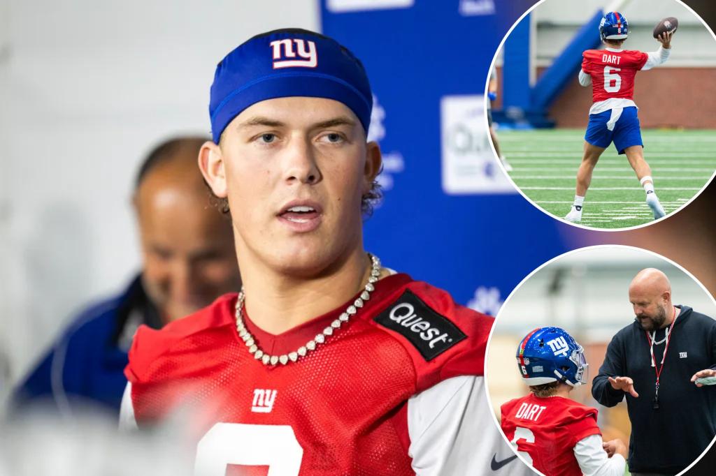 Jaxson Dart는 자이언츠 신인 캠프에서 첫 NFL 조정을합니다.