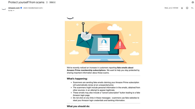 Amazon.com의 이메일 경고 프라임 사기에 대한 경고