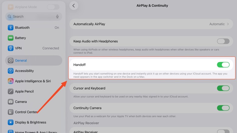 iPad 설정에서 핸드 오프 설정