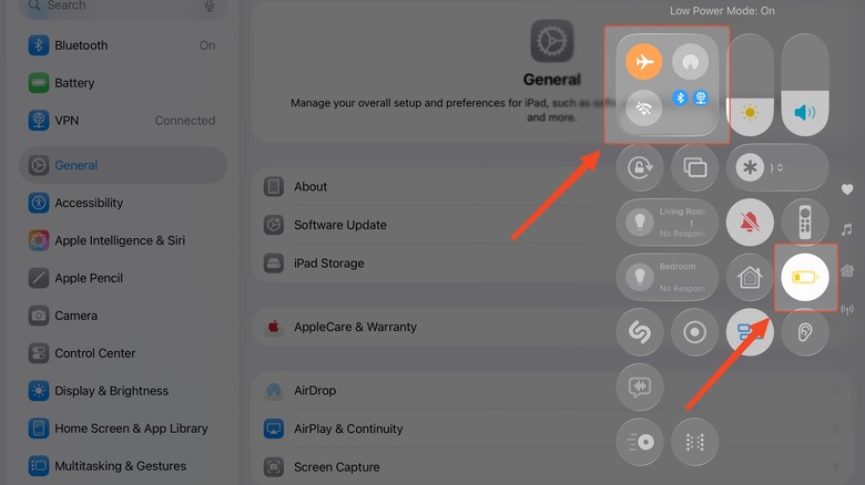 비행기/저전력 모드 제어 센터