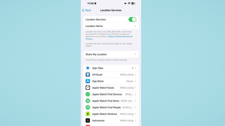 iPhone 설정의 위치 서비스