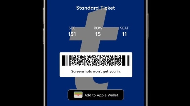 앱에 표시된 Ticketmaster 모바일 티켓