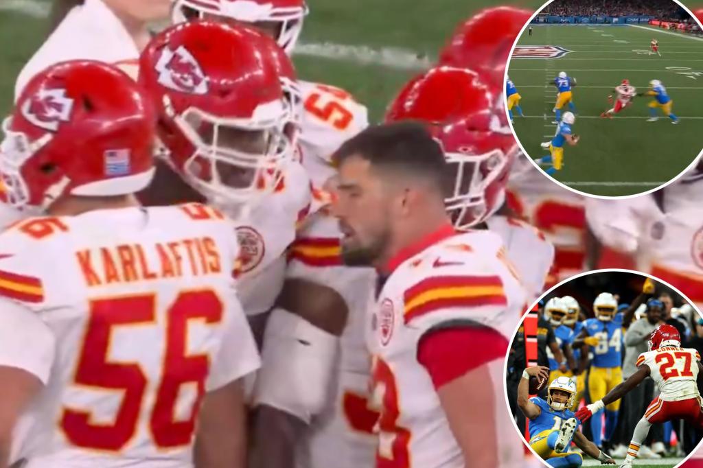Chris Jones, Chiefs 팀원은 화가 충전기 손실 중에 긴장된 순간에 비명을 지르고 있습니다.