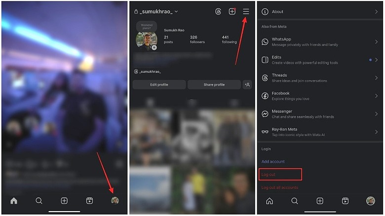 로그 아웃하고 Instagram에 로그인하십시오