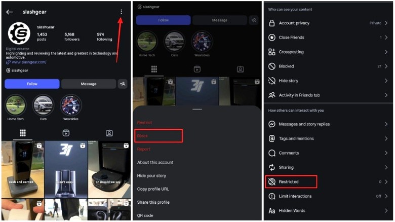 계정을 차단하고 제한된 목록에서 제거하십시오