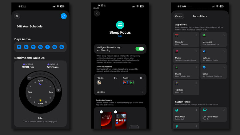 iOS에 대한 수면 일정 및 초점 모드
