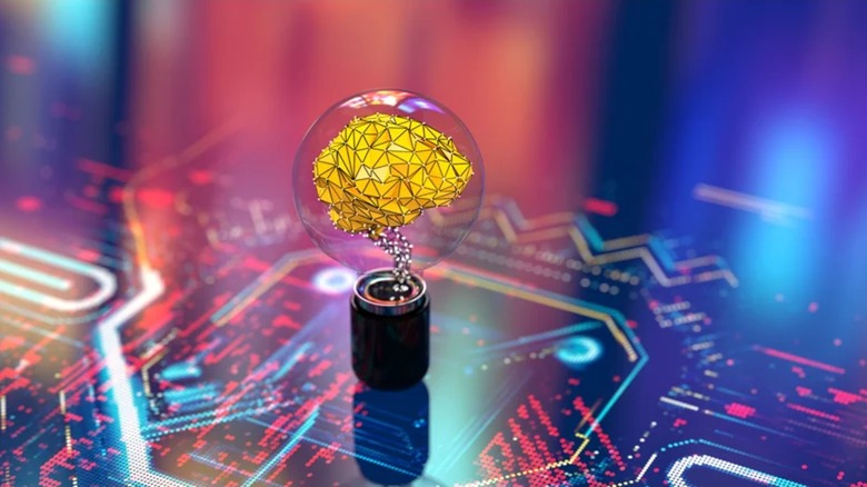 Lighbulb에서 인간 뇌로 묘사 된 AI를 보여주는 이미지