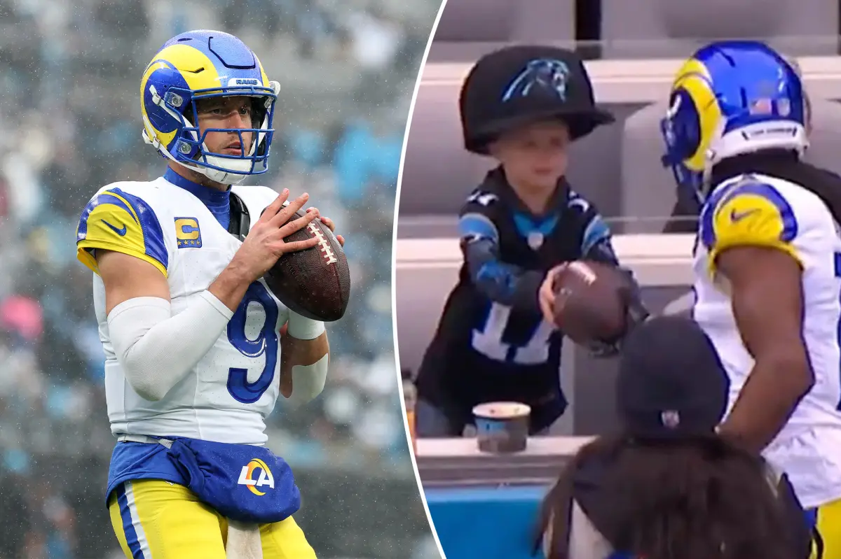 매튜 스태포드(Matthew Stafford)의 아내 켈리(Kelly)는 기록적인 공을 안착시키기 위해 젊은 팬을 추적했습니다.