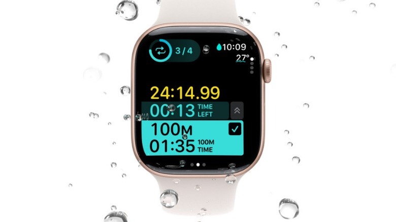 거품으로 둘러싸인 Apple Watch iPad 시리즈 10