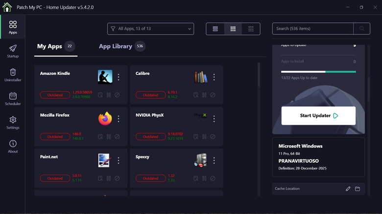오래된 앱을 표시하는 My PC Home Updater 앱 패치