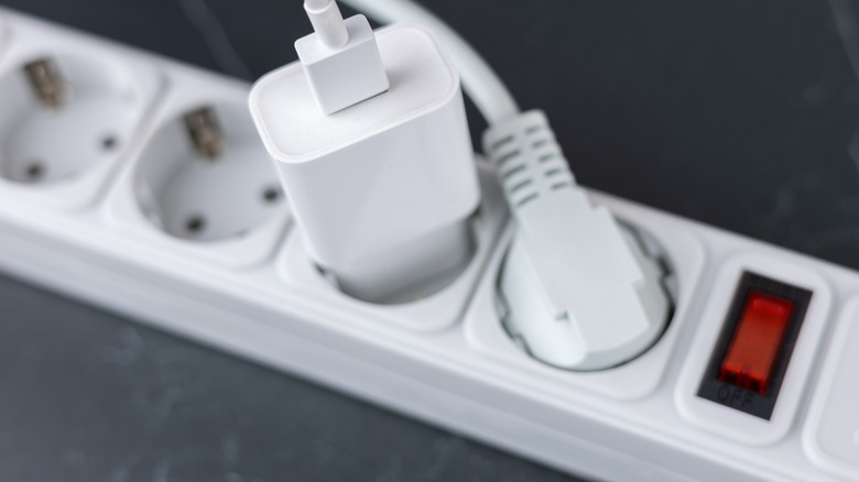 두 개의 점유 플러그가 있는 지상의 서지 보호기 전원 스트립