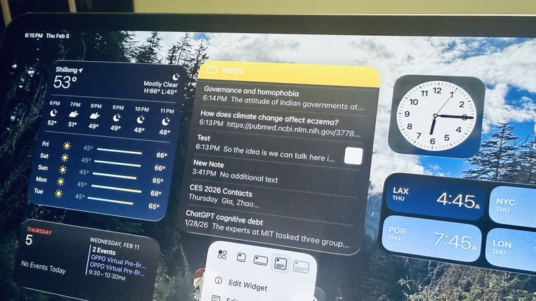 iPad의 Apple Notes 위젯.