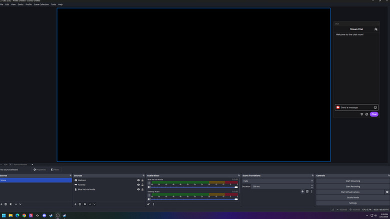 Windows 데스크톱에서 실행되는 OBS 앱