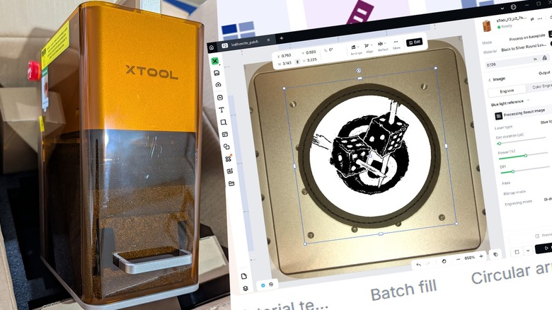 상자에 XTool F2, XTool Studio 소프트웨어가 포함되어 있습니다.