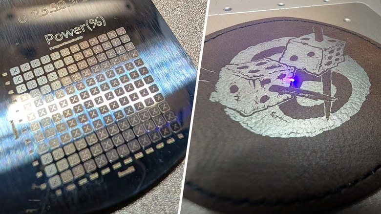 레이저 에칭된 스테인리스 스틸 인식표, 레이저 에칭된 인조가죽.