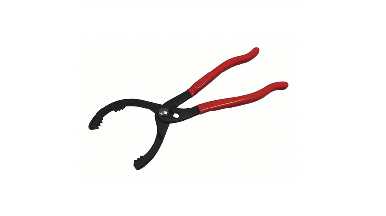 흰색 배경에 Grainger 오일 필터 렌치.