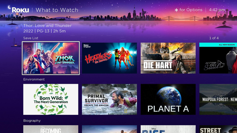 Roku 저장 목록에서 볼 수 있는 다양한 프로그램.