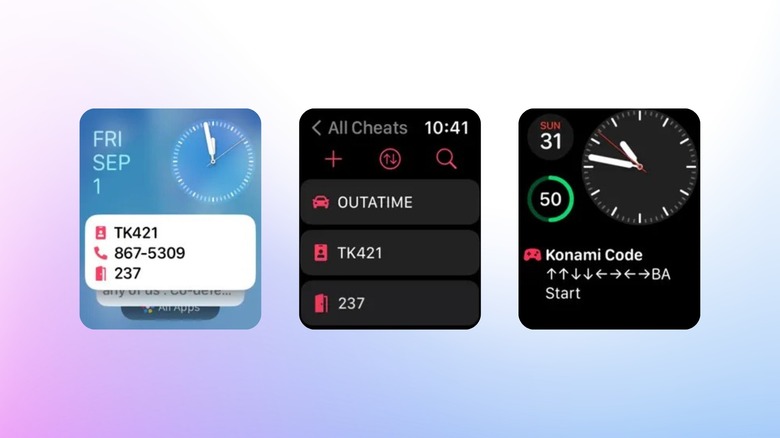 연락처 빠른 작업 및 Konami 코드 노트를 표시하는 Apple Watch Cheatsheet 앱 위젯