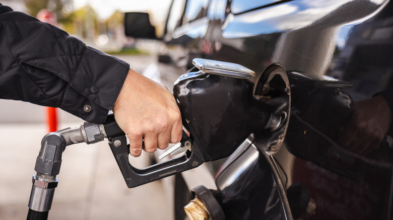 자동차에 연료를 공급하는 사람