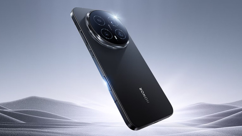 사막을 배경으로 한 Honor Magic 8 Pro.