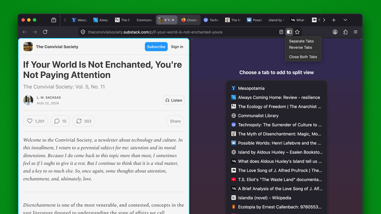 녹색 배경 위에 Firefox 창