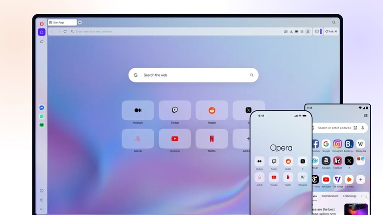 여러 플랫폼의 Opera 브라우저