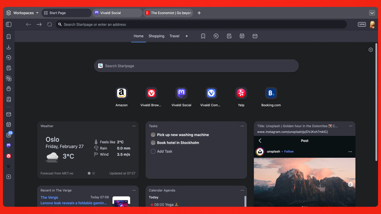 빨간색 배경의 비발디 데스크탑 브라우저