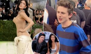 Timothee Chalamet은 Kylie Jenner가 Met Gala에서 누드로 등장하면서 Knicks 플레이 오프 게임을 쳤습니다.