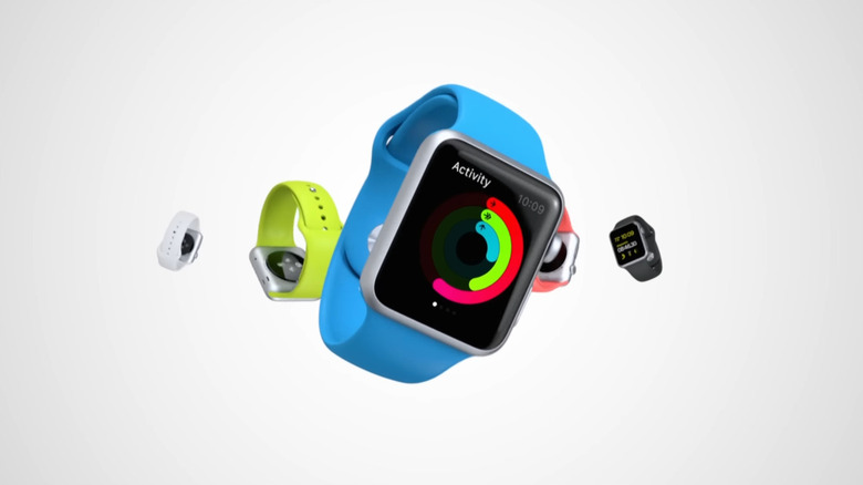 흰색 배경에 있는 일련의 Apple Watch