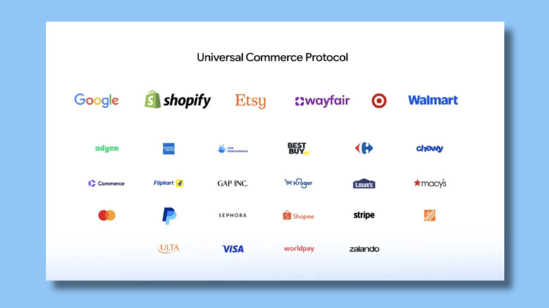 Universal Commerce Protocol과 관련된 회사 로고를 보여주는 Google 웹사이트의 스크린샷