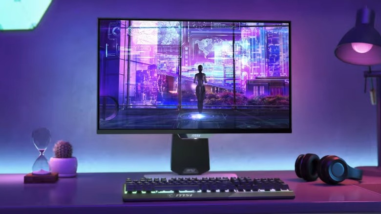 보라색 조명을 받은 MSI 모니터.