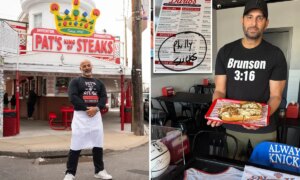 Philly 치즈 스테이크를 만든 식당 주인은 내기에서 진 후 Knicks 장비를 입고 Long Island 피자 가게에서 요리할 예정입니다.