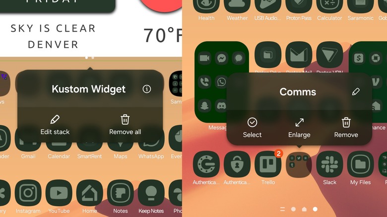 Samsung One UI 홈의 위젯 및 폴더에 대한 길게 누르기 메뉴