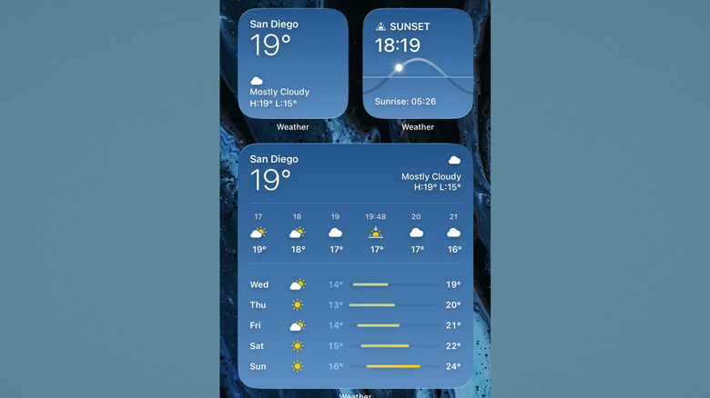iPhone 홈 화면의 날씨 위젯.