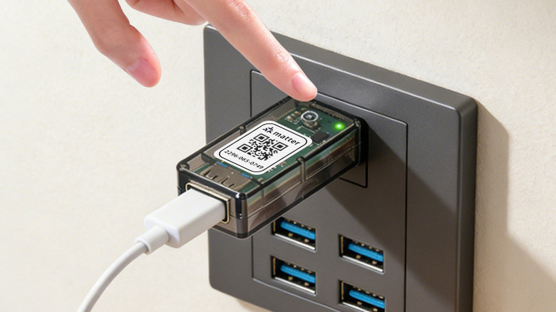 스마트 USB 플러그가 벽면 콘센트에 연결되어 있습니다.