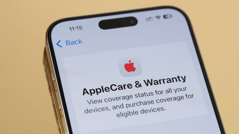 iPhone의 AppleCare 및 보증 메뉴