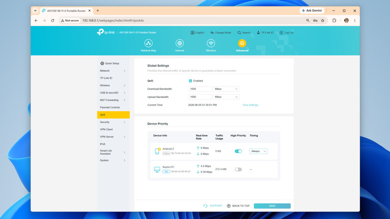 Windows 11 PC의 TP-Link 라우터에서 QoS(서비스 품질) 설정 구성
