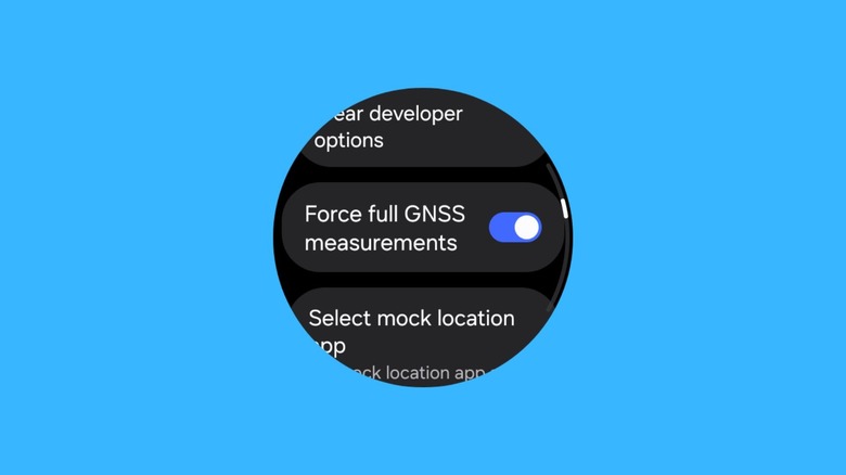 Galaxy Watch의 개발자 옵션에서 전체 GNSS 측정 옵션 강제 적용