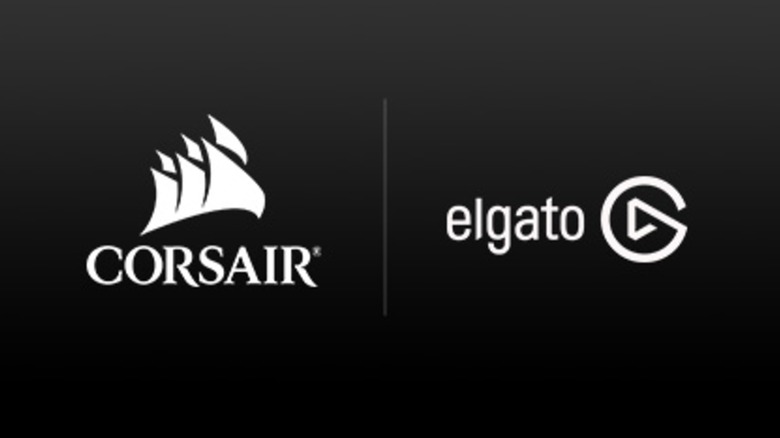 검정색 배경에 Corsair 및 Elgato 로고가 나란히 있는 이미지