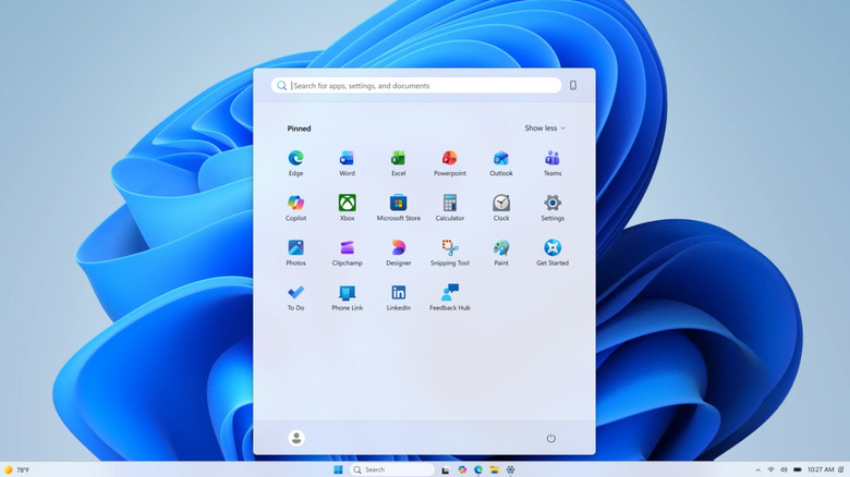 Windows 11에서 사용자 정의 후 최소 시작 메뉴.