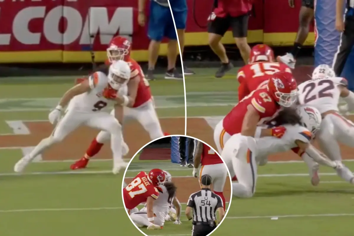 Travis Kelce는 Chiefs의 첫 번째 TD에서 노골적인 페널티를 받고 도망칩니다.