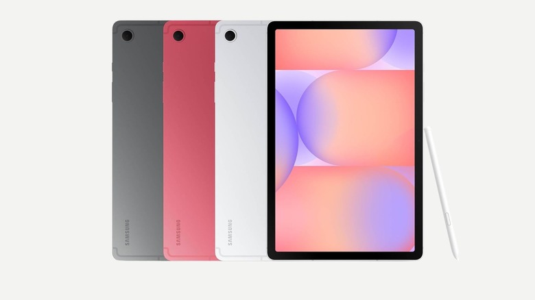 흰색 배경에 다양한 색상의 Samsung Galaxy Tab S10 Light