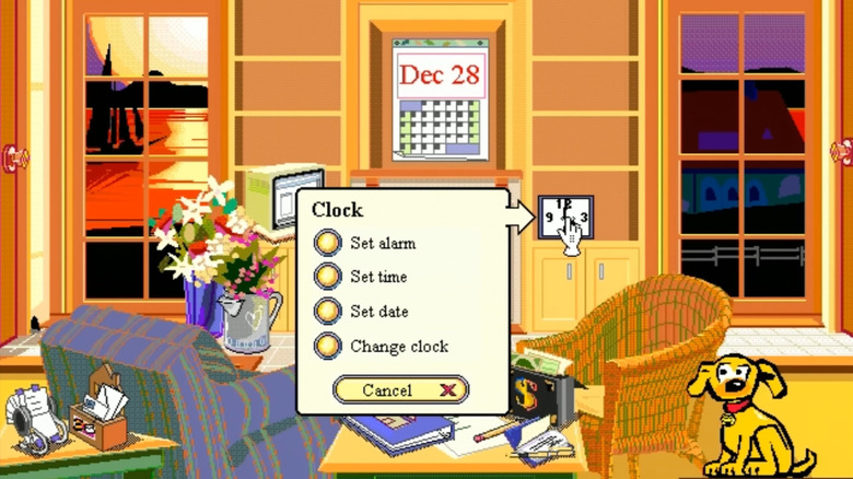 시계 옵션을 표시하는 PC에서 실행 중인 Microsoft Bob