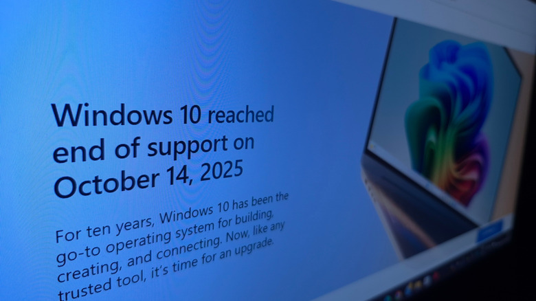 Windows 10 지원 종료 메시지가 표시된 화면